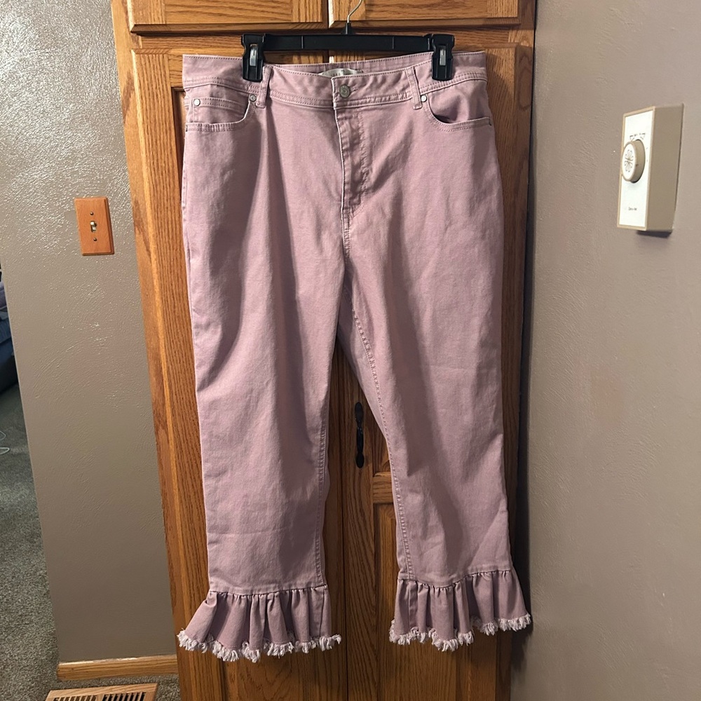 Cato Sz 16 Women's Pinkish Purple Ruffle Hem Jeans WORN ONCE
